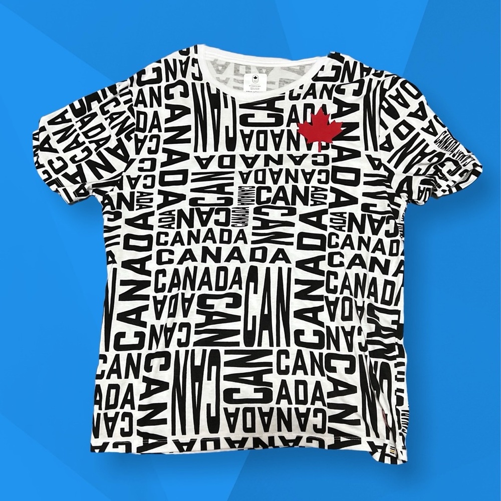 Canada All-Over Print Graphic Tee 🇨🇦 | White & Black | Maple Leaf | Size M